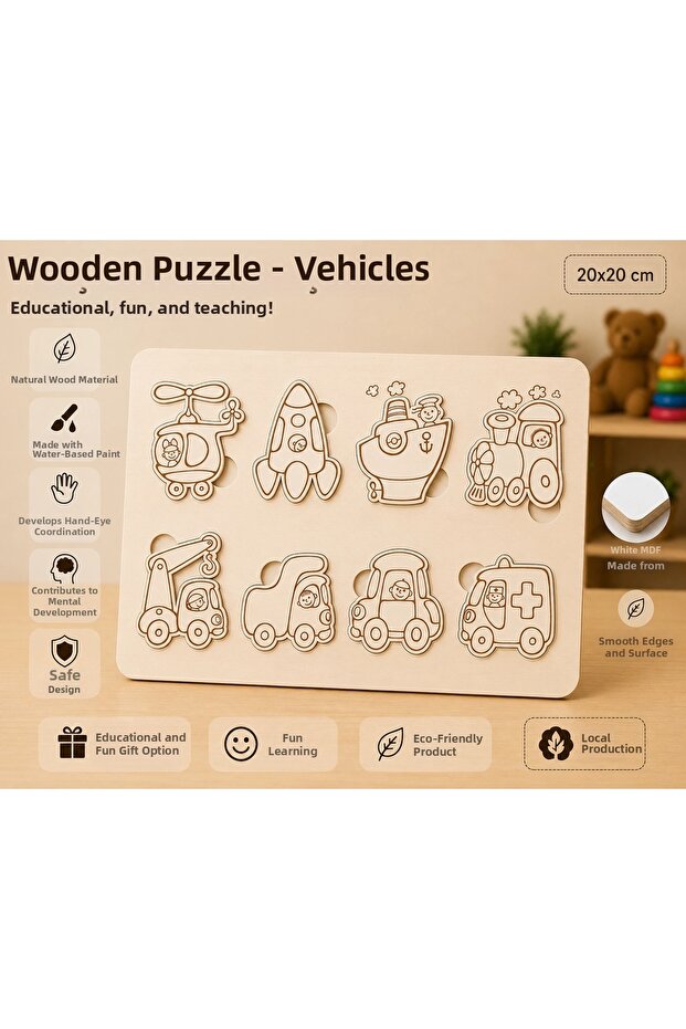 Wooden Puzzle - Vehicles: Educational and Learning Preschool Intelligence Game (30X20 cm)