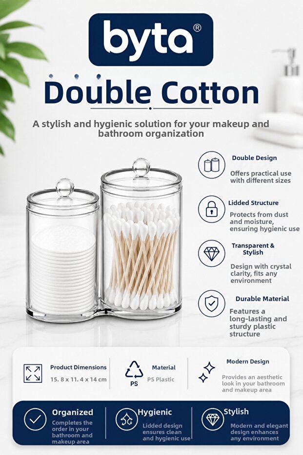 Crystal Double Cotton Swab and Earpick Organizer with Lid Transparent Bathroom Organizer
