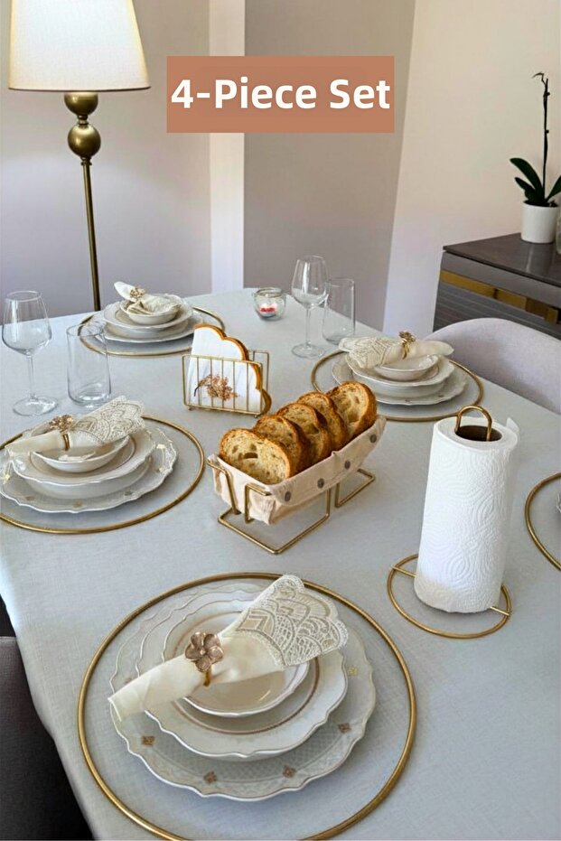 Set of 4 Shiny Gold 6-Piece Supla Cage Napkin Holder Vertical Paper Towel Holder Rectangular Bread Basket Kitchen S