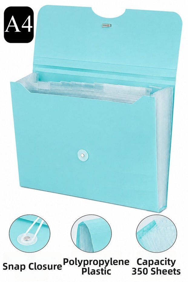 Bellows File with 13 Compartments Pastel Blue 1 Piece A4 Accordion File Organizer 13 Pockets Elastic File B
