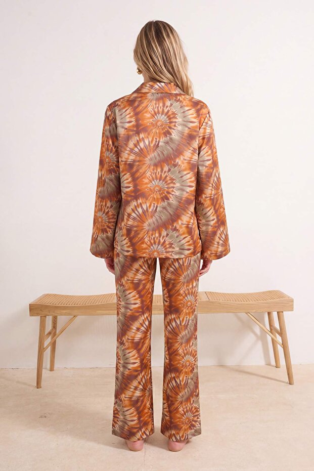 Batik Desenli Dokuma Oversize 100% Pamuk Plaj Gömlek Pantolon Takım TBESS26AU00050 - 9