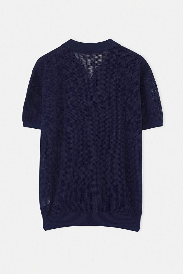 Lacivert Relaxed Pamuklu Kısa Kol Polo Yaka Triko T-shirt TMNSS23PO00024 - 7