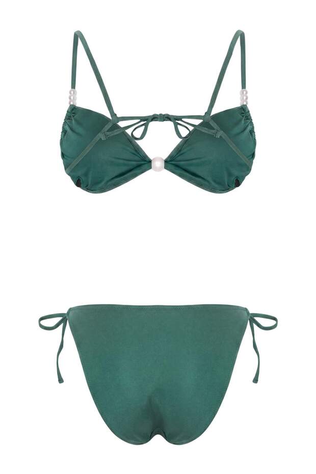 Zümrüt Yeşili Üçgen Kaplı Aksesuar Detaylı Brazilian High Leg Bikini Takımı TBESS26BT00134 - 5