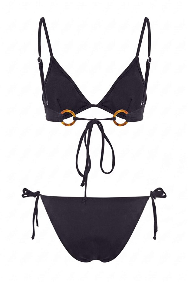 Siyah Üçgen Kaplı Aksesuar Detaylı Normal Bel Regular Bikini Takımı TBESS26BT00179 - 5