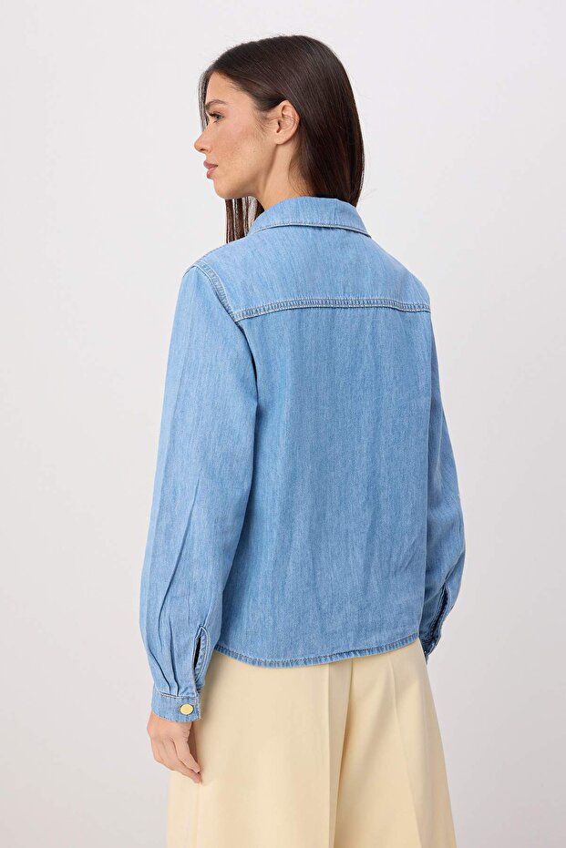 Mavi Düğme Detaylı Basic 100% Pamuk Denim Gömlek TWOSS26GO00004 - 4
