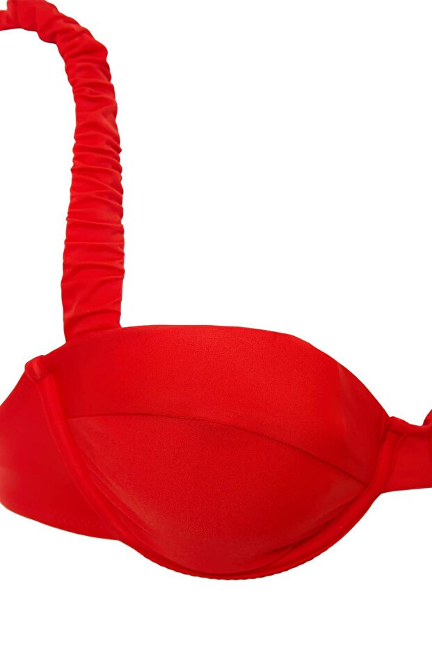 Kırmızı Balconette Kaplı Büzgü Detaylı Normal Bel Regular Bikini Takımı TBESS26BT00168 - 5