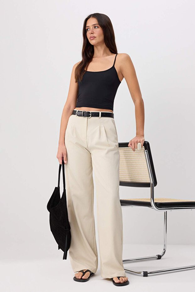 Vizon Wide Leg/Geniş Paça Pilili Dokuma Pantolon TWOAW22PL0475 - 1