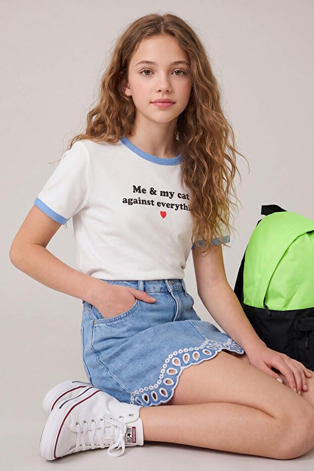 Beyaz Düz Örme Kız Çocuk T-Shirt TKDSS26TS00083 - 1