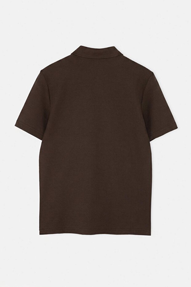 Kahverengi Regular/Normal Kesim Dokulu Polo Yaka T-shirt TMNSS26PO00047 - 6