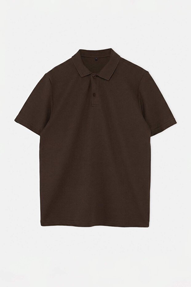 Kahverengi Regular/Normal Kesim Dokulu Polo Yaka T-shirt TMNSS26PO00047 - 4