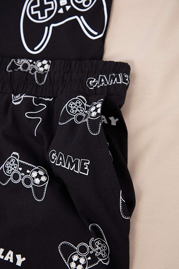 Siyah Regular Kesim Game Baskılı %100 Pamuk Büyük Beden Pijama Takımı TMNSS26AI00001 - 6