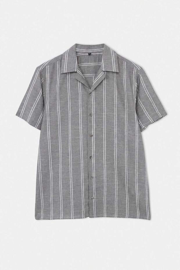 Haki %100 Pamuk Apaj Yaka Kısa Kollu Regular Fit/Normal Kalıp Erkek Gömlek TMNSS26GO00046 - 4