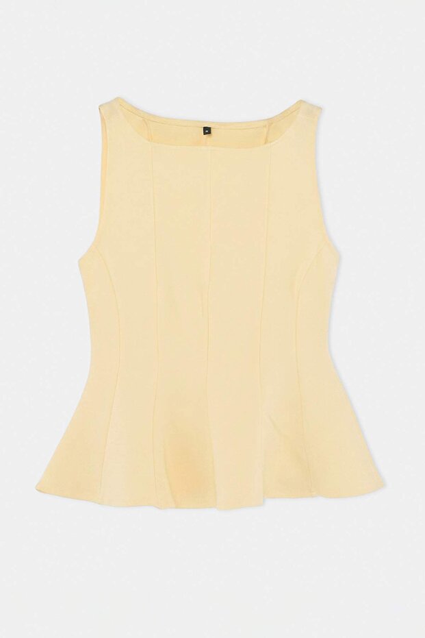 Sarı Peplum/Belden Oturmalı Kayık Yaka Esnek Örme Bluz TWOAW26BZ00229 - 5