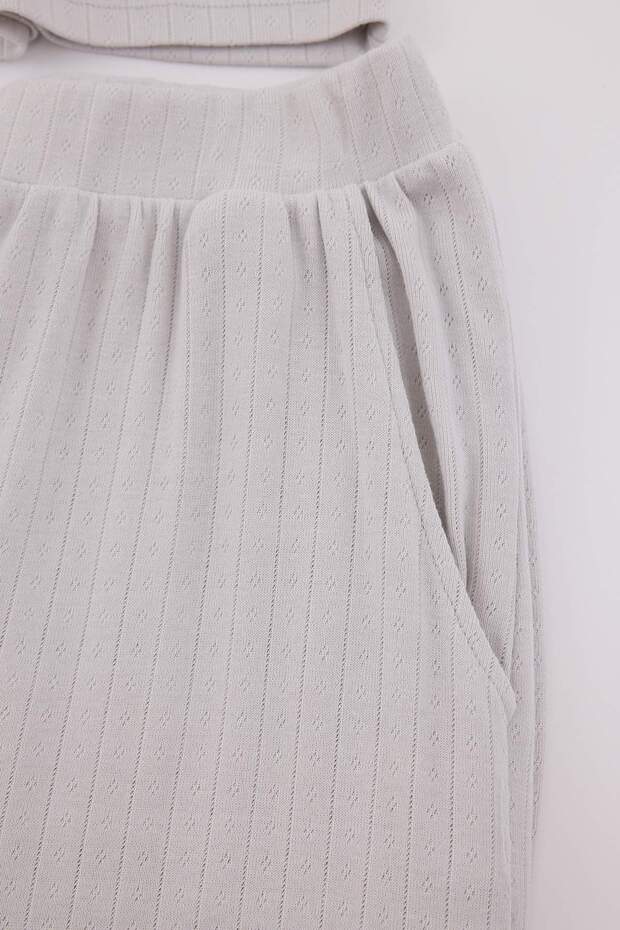 Gri Dantel Detaylı Cepli Pointel Örme Pijama Takımı THMAW27PT00014 - 2