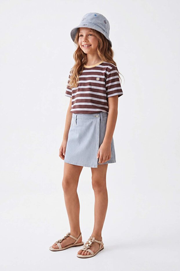 Sarı Çizgili Örme T-Shirt TKDSS25TS00037 - 3