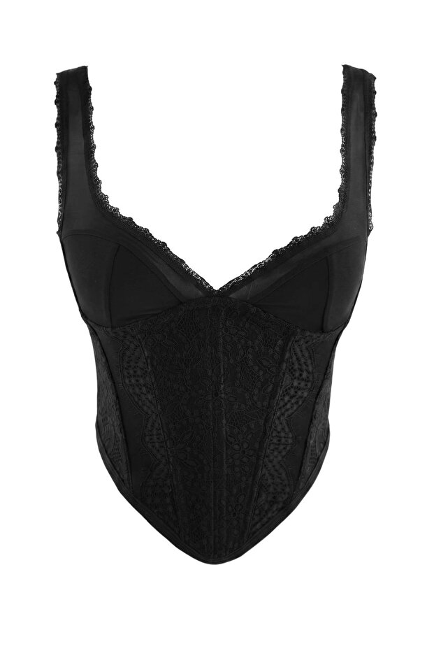 Siyah Askılı Fitted Korse Dantel Büstiyer TPRSS26BS00036