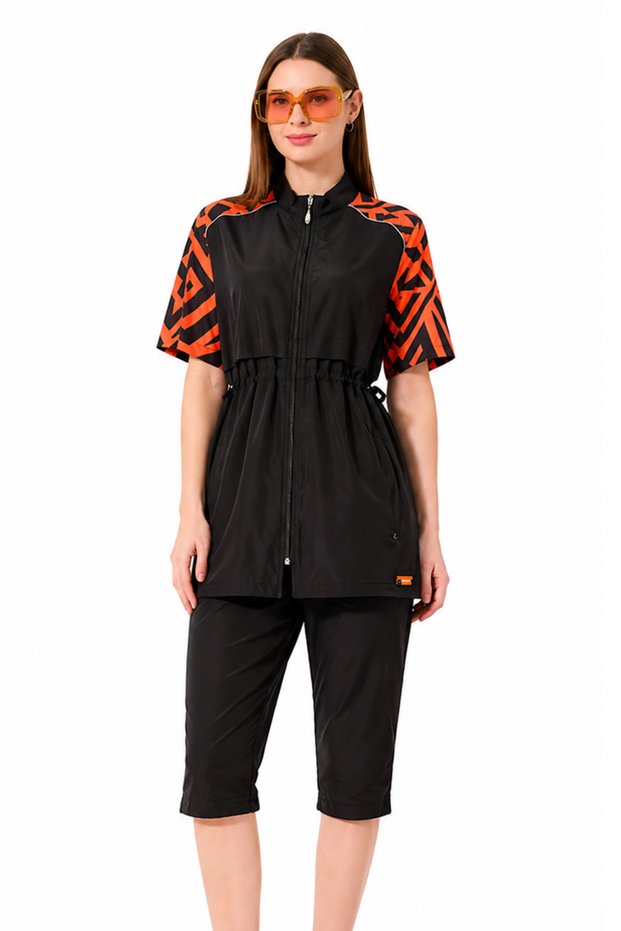 Women's Semi-Closed Short Sleeve 3-Piece Sports Lycra Swimsuit Set Suitable for Pool and Sea