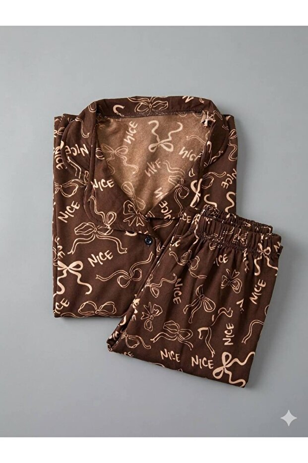 Women's Buttoned Thin Sh Fleece-Lined Pajama Set