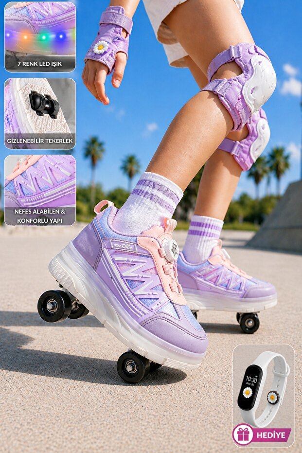 Muggo SKATE Çocuk Işıklı Patenli Tekerlekli Sneaker Spor Ayakkabı
