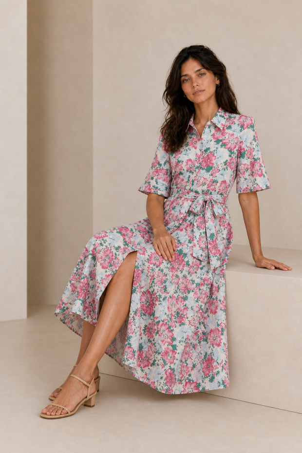 Long Flower D Patterned Dress