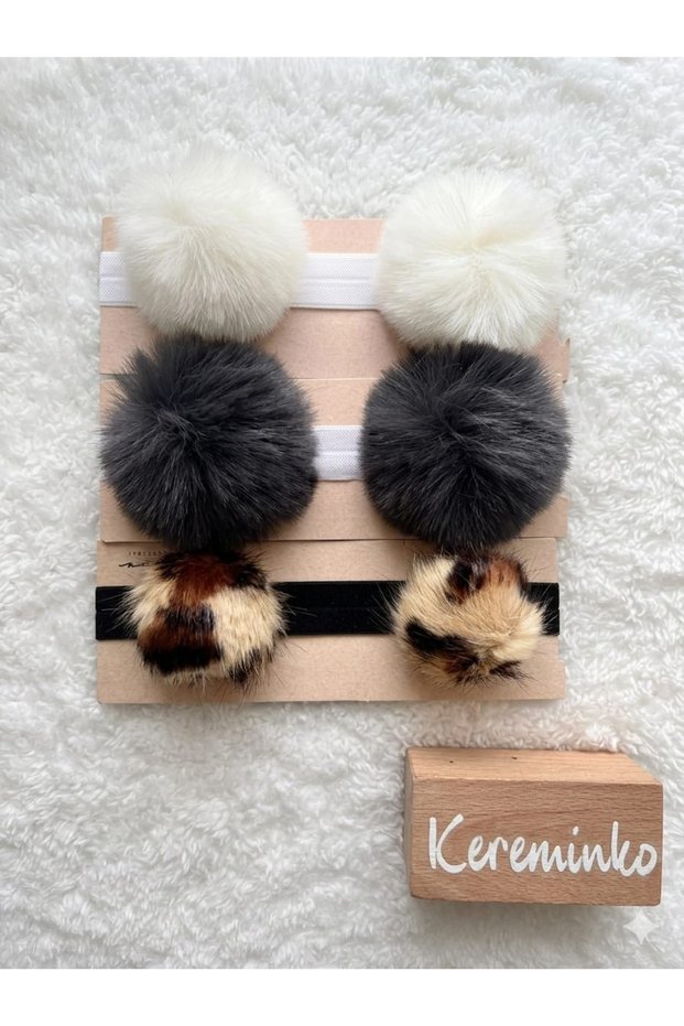 Baby Girl and Child Anthracite Pompom Hair Band Set of 3