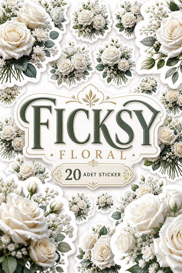 White Rose Flower Sticker Set - 20 Sticker Stickers