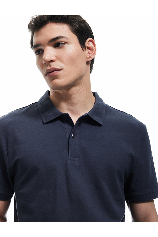 Short Sleeve Cotton Pique Fabric Polo Neck Slim Fit T-Shirt