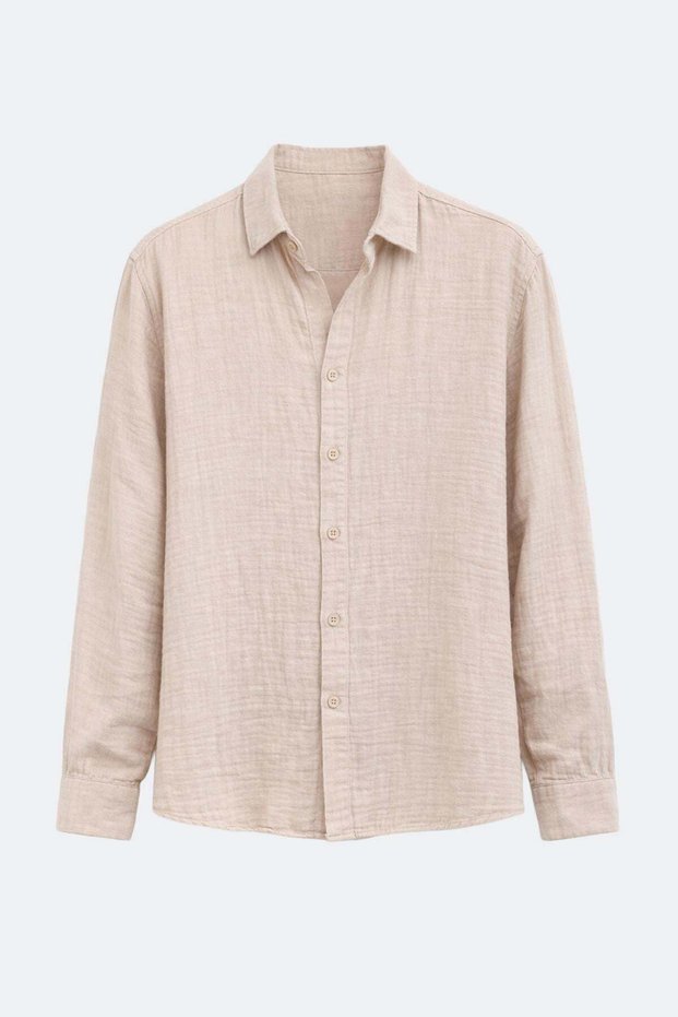 Textured Cotton Pieces of Oversized Shirts in Beige
