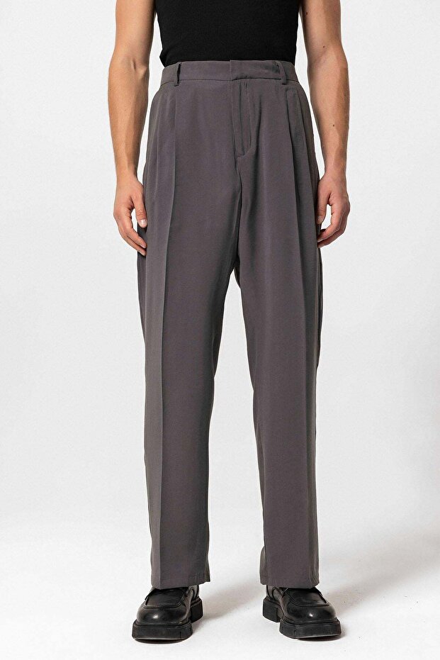 Anthracite High Waist Pleated Baggy Men's Trousers