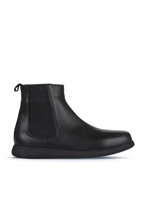 Black Leather Women's Flat Boots 01Wz4204
