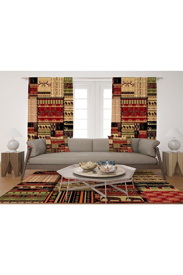 Elephant Ethnic Living Room Background Curtain and Throw Pillow