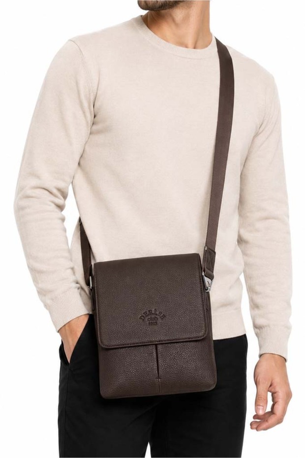 Men's Brown Luxury Cross Strap Shoulder Bag Clamshell Messenger Bag