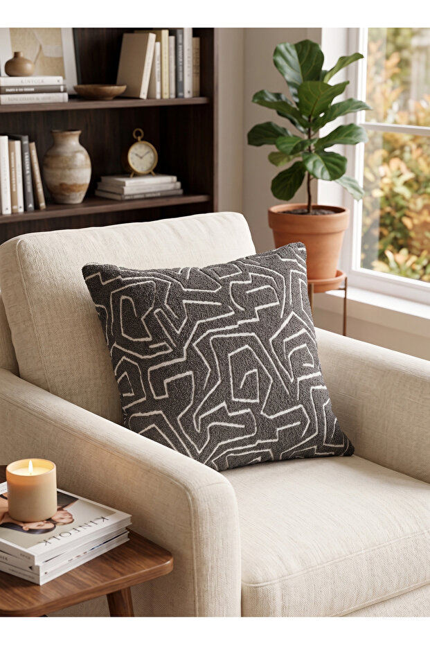 '' Monve'' Geometric Patterned Textured Throw Pillow Cover 45X45