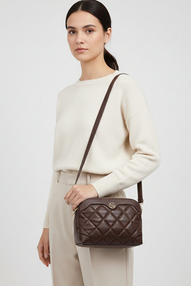 Sn 1267 Quilted Women's Handbag Brown