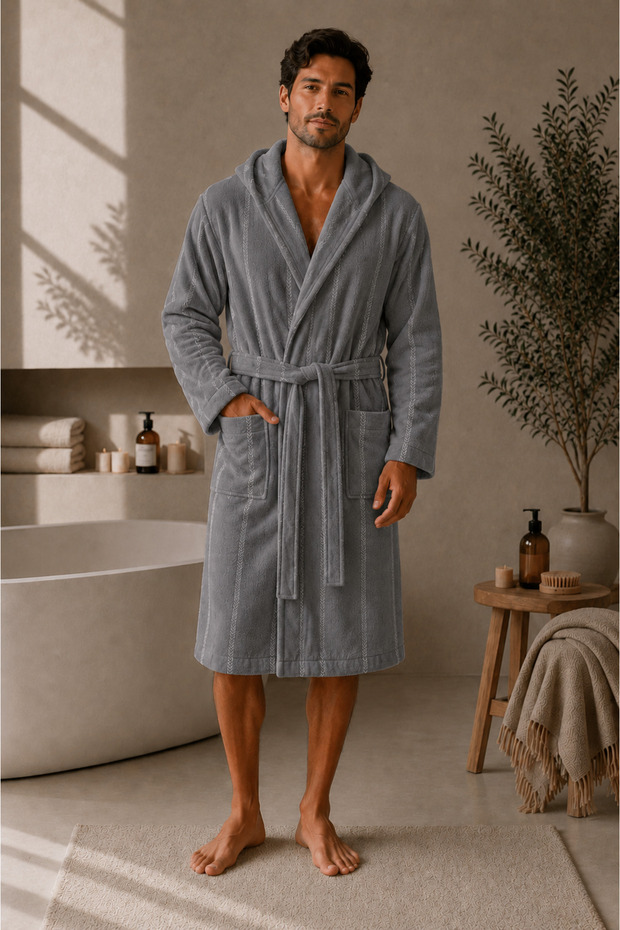 Lily Unisex Hooded Floral Patterned Cotton Single Bathrobe