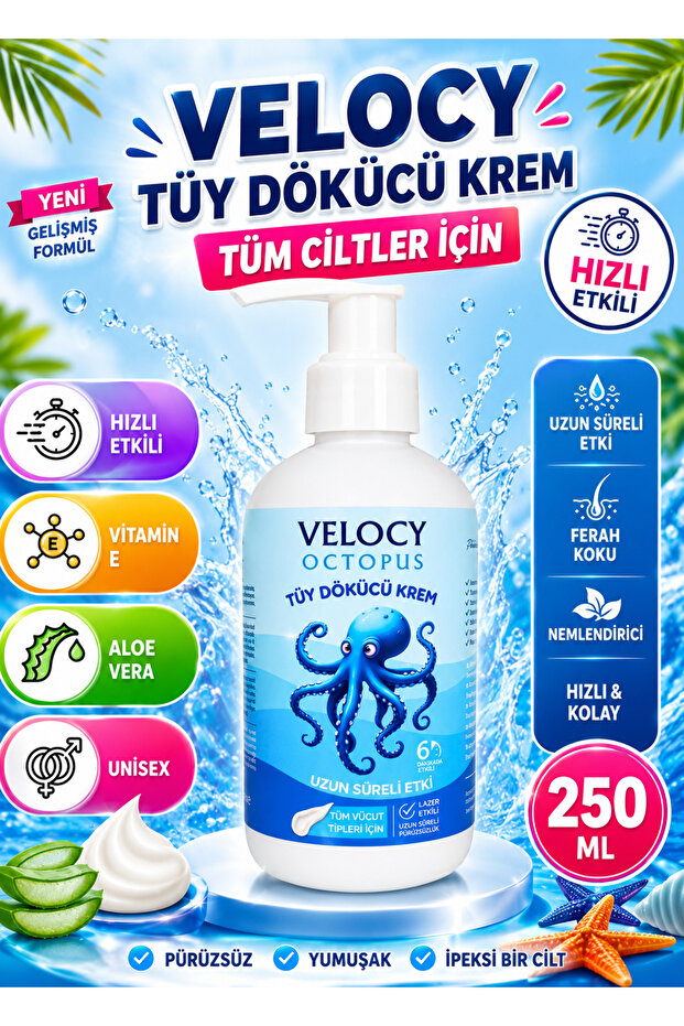 VELOCY Octopus Tüy Dökücü Krem Aloe Vera Etkili Uzun Süreli Koruma