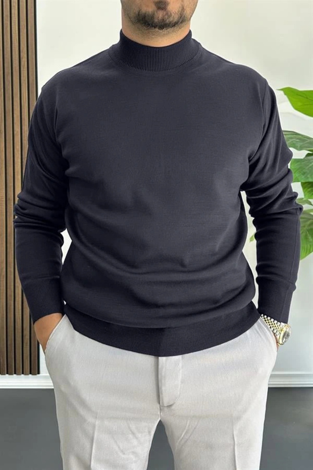 Men's Half Fisherman Regular Fit Sweater Navy Blue Edw409