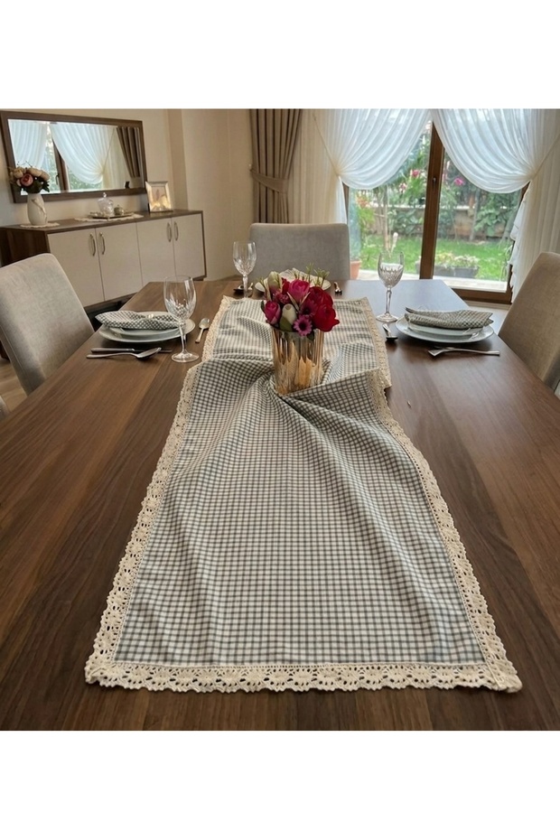 Authentic Natural Organic Washed Soft Linen Nostalgia Laced 50X120 cm Runner