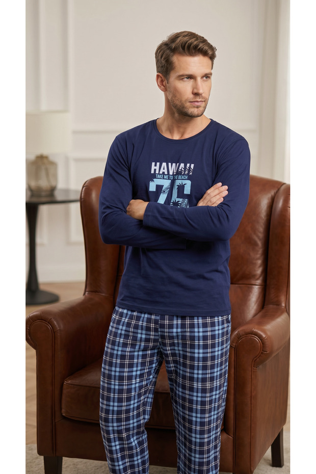 Pajama Set for Men in 100% Cotton Single Jersey Hawaii
