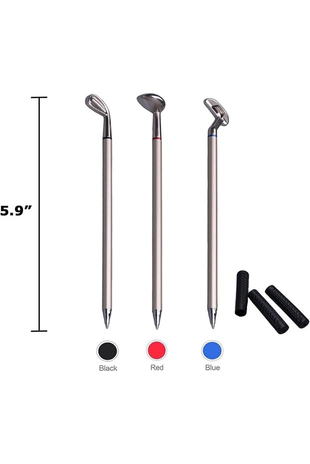 Golf Pen Holder, Golf Bag Shaped Desk Organizer with 3 Aluminum Club Pens, Novelty Gift