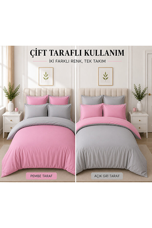 Pink-Grey Yarn-Dyed Double Color Single Duvet Cover Set Bed Sheet and 1 Pillowcase