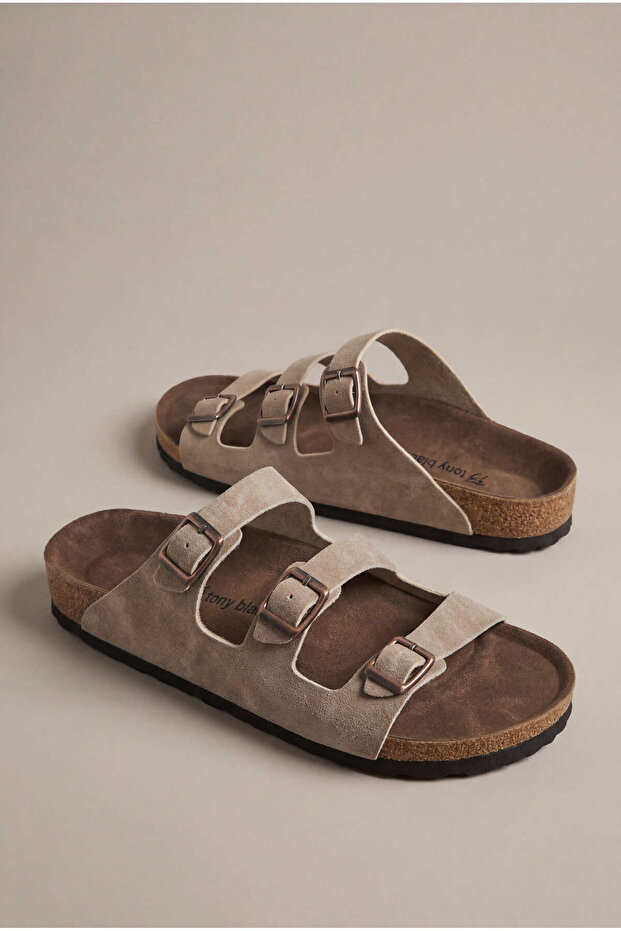 Women's Beige Comfortable Fit 3 Buckle Strap Slippers