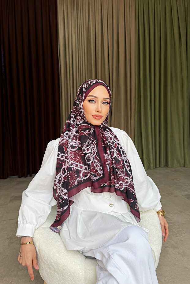 شال ناعم من Bellora بنمط سلسلة بلون أحمر كلاريت وأكوائي