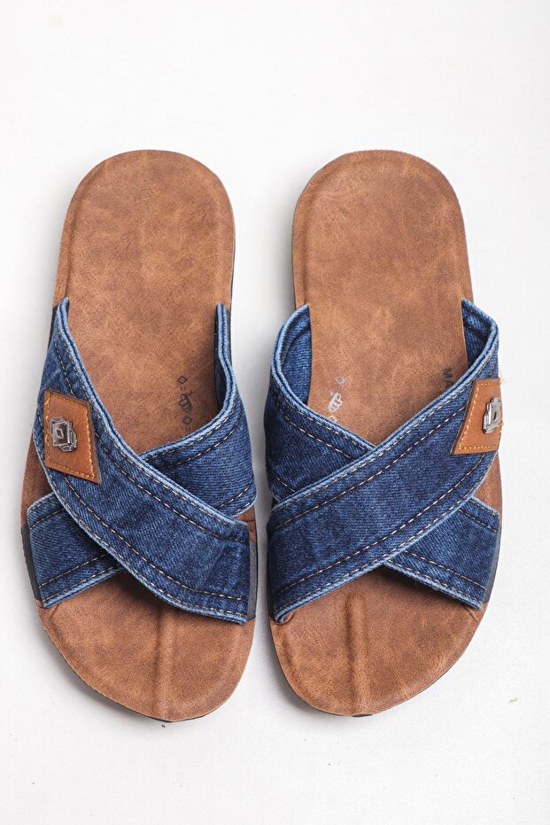 Ανδρικές τζιν παντόφλες Cross Strap - 1