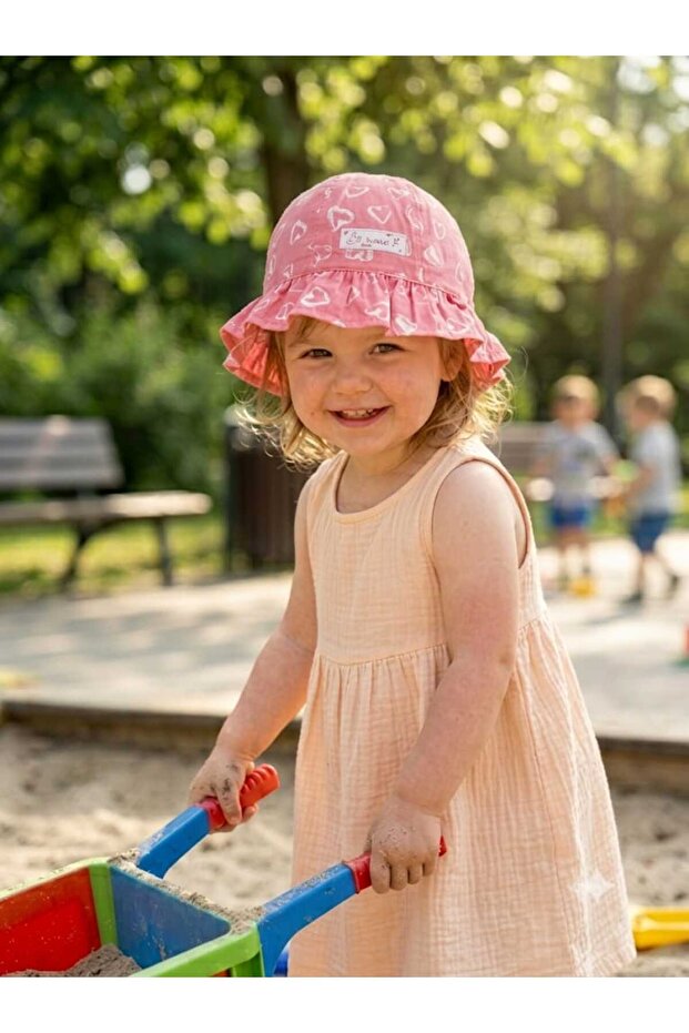 100% Cotton Ruffle Heart Patterned Girl Child Hat