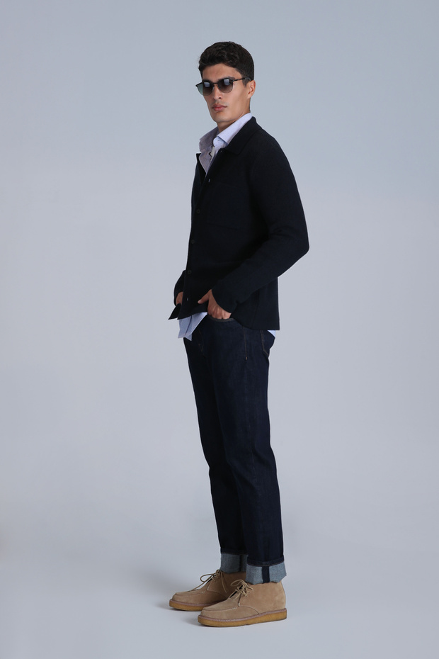 Ανδρική ζακέτα Navy Blue Solid - 2