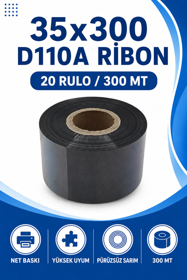 35X300Mm D110A Ribbon | 20 Rolls | 300m | Durable | Textile, Washing, Labeling | Thermal Transfer
