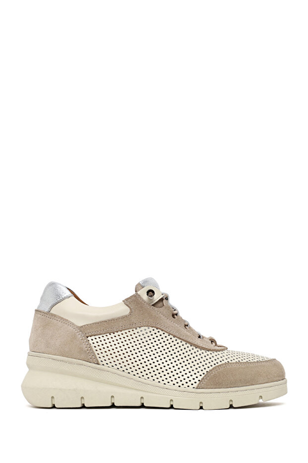 Women's Cream Laced Thick Soled Leather Comfort Shoes 26Pfd145514