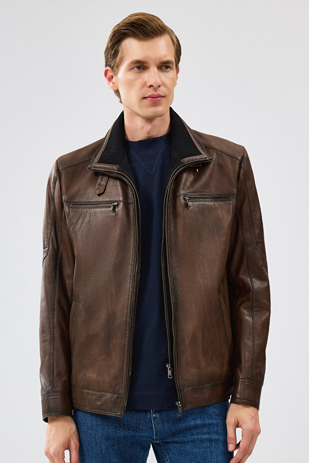 Mateo Men's Brown Leather Jacket 24Wge6535Nc