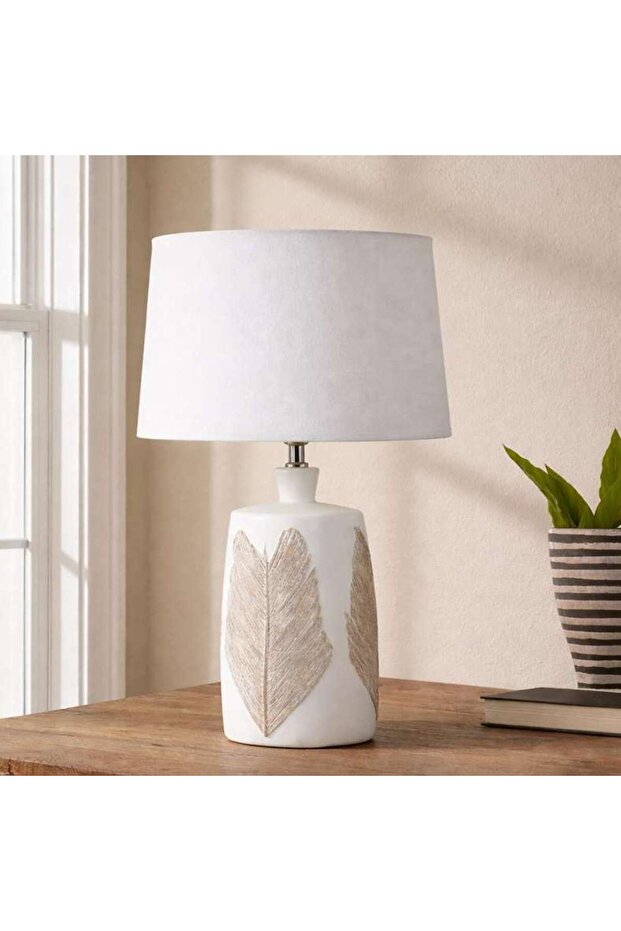 Fern E27 Polyresin Table Lamp 37x56cm - White